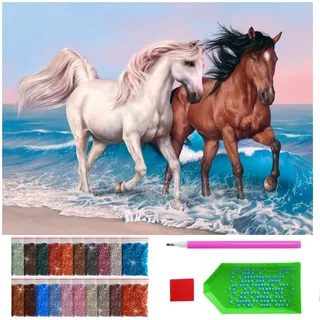 ARTULIO Diamond Painting Set Ein Paar Pferde – 5D Diamant Painting Bilder Kinder 30x40 cm mit Diamond Painting Zubehör für Kinder und Erwachsene - Crystal Art