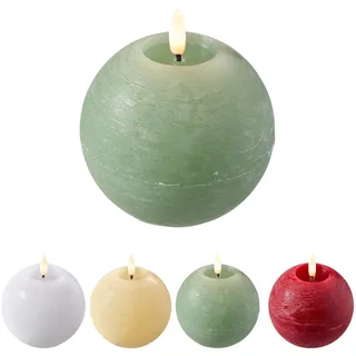 Florissima LED Kugelkerze Echtwachs mit 4/8h Timer – Ø 10 cm, Flacker-Effekt – Sichere Dekoration im 2er-Set für gemütliche Wohnräume – Perfekt für Heim & Geschenk (Grün)