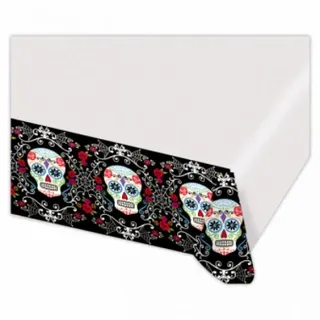 HALLOWEEN DEKO KUNSTSTOFF TISCHDECKE DAY OF THE DEAD 137 x 243 cm  NEU OVP