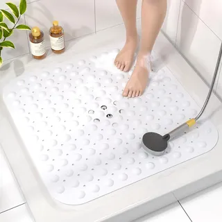 HITSLAM Duschmatte rutschfest, 53x53cm Antirutschmatte Dusche mit Saugnäpfen, Badewannenmatte rutschfest BPA Frei, Maschinenwaschbar Badematte, Weich auf den Füßen Rutschmatte Dusche, Weiß