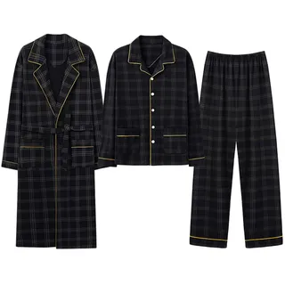 GHYUBYER Pyjama Set Herren,Herren-Baumwoll-Bademantel 3er-Pack Leichte Langarm-Hose Pyjama-Set, Weicher Kimono Knielange Bademäntel Für Spa Und Haus (Color : Style 6, Size : M)