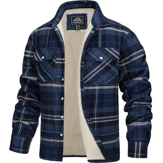 TACVASEN Hemdjacke Herren Fleece Thermohemd Flanellholzfäller Winter Jacke Blau Grau S