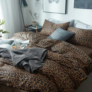 Lanqinglv Bettwäsche 135x200 cm Leoparden Muster Braun Leo Bettwäsche aus Microfaser, Aesthetic ÖKO-TEX Bettwäsche Set Sexy Stil - Bettbezug mit Reißverschluss und 1 Kissenbezug 80x80 cm