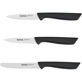 Tefal K2733S Colorfood Messerset 3-teilig | Universalmesser (10 cm)/Schälmesser (8 cm) gezahnt, Schälmesser (8 cm) glatt | deutscher Edelstahl | korrosionsbeständig | ergonomisch | sicher | Schwarz