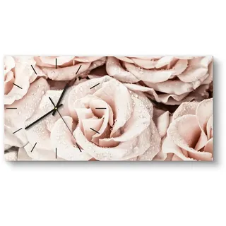 DEQORI Wanduhr 'Taufrische Rosen' (Glas Glasuhr modern Wand Uhr Design Küchenuhr) beige|rosa 60 cm x 30 cm