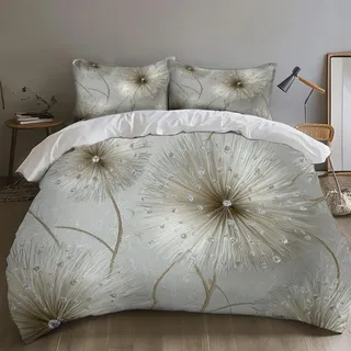 SKOEUI Bettwäsche 220x240 cm 3Teilig Pusteblume-Samenmotiv Bettwäsche-Sets Bügelfrei Microfaser Bettbezug mit Reißverschluss Allergiker Bettdeckenbezug mit 2 mal Kissenbezug 80x80 cm Elfenbein