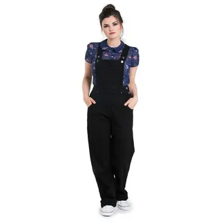 Hell Bunny Latzhose Elly May Denim Dungaree Schwarz Retro Vintage 50s Rockabilly schwarz M