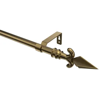 INTERDECO Gardinenstange 16 mm 1-läufig Messing Antik 220 cm | aus Metall, für Wandmontage, Endstück Matteo (Pfeil), ohne Ringe, kürzbar, Traglast bis 7 kg, Klassisch / Landhaus
