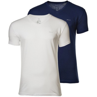 GANT Herren T-Shirt, 2er Pack - V-NECK T-SHIRT 2-PACK, V-Ausschnitt, kurzarm, Cotton Marineblau/Weiß S