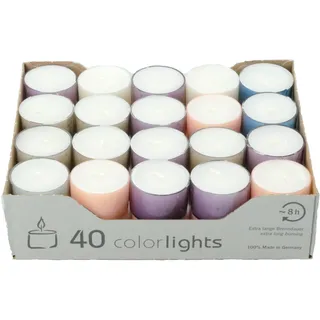 Wenzel-Kerzen Colorlights Pastell 8h Teelichte, Paraffin, 3,8 x 3,8 x 2,4 cm, 40