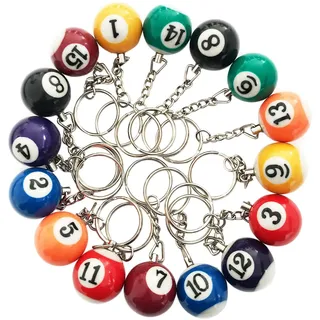 Juwaacoo Billardkugel-Schlüsselanhänger-Set, bunt, 16-teilig, Serien, Mini-Kugeln für Schlüsselanhänger, Zubehör für Billardketten von Eightball