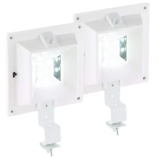 Lunartec Solarlampen Dachrinne: 2er-Set Solar-LED-Dachrinnenleuchten mit PIR-Sensor, 160 lm, 2W, IP44 (LED Solar Dachrinnenlicht, Dachrinnen-Solarleuchte)