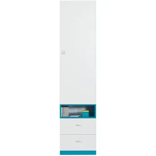 Furniture24 Schrank mit Regalen MOBI MO4 Drehtürenschrank 1 Türiger Jugendzimmerschrank Kleiderschrank (Weiß/Türkis)