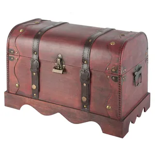 Bingo-Shop Schatztruhe Schatzkiste Holz 40 x 27 x 23,5cm Mit Deckel Verschluss Piratenkiste Geschenk-Box Verschließbar Aufbewahrungsbox Holztruhe Geldtruhe Vintage-Look