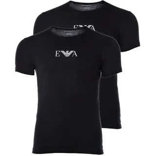 EMPORIO ARMANI Herren T-Shirt Vorteilspack - Crew Neck, Rundhals, Stretch Cotton EA Logo Schwarz M 2er Pack (1 x 2P)