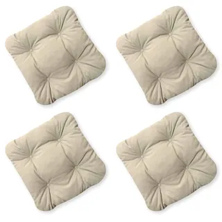 4L Textil 4er Set Stuhlkissen 40x40 mit Bändern Outdoor Kissen wetterfest Gartenstuhlauflagen UV-beständig Sitzkissen Outdoor Bodenkissen(Beige UV, 4er Set | 40x40 cm)
