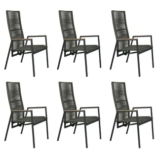 Gardissimo Gartenstuhl Hochlehner Helena Move 6er Set mit Rope Geflecht und Teakholz (Spar-Set, 6 St), stapelbar stufenlos verstellbare Rückenlehne wetterfest grün 56 cm x 111 cm x 66.5 cm