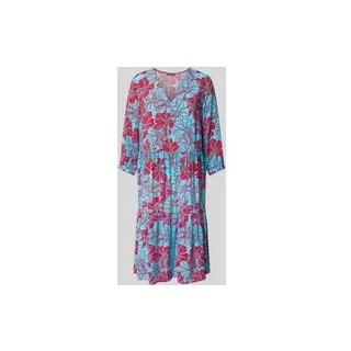 Knielanges Kleid aus Viskose mit floralem Muster, Ocean, 34