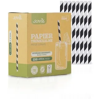 Sovie Strohhalme Papier Schwarz-Weiß Ø 8 mm 15 cm 150 St.