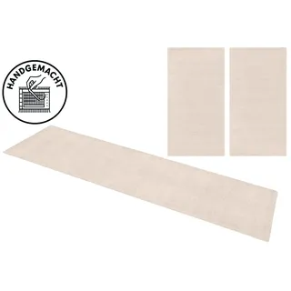 THEKO Bettumrandung THEKO "Gabbeh Uni, Handweb Teppich, meliert, reine Wolle" Gr. 14, beige (natur), H:14mm, Obermaterial: 100% Wolle, Bettumrandungen, Bettvorleger, Uni-Farben, handgewebt, Läufer-Set, Schlafzimmer