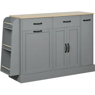 Küchenbuffet Mit 2 Türen, 2 Schubladen, Müllfach Und Offenem Regal, Aus Mdf, Grau, 133.5×40×86 Cm