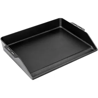 GFTIME 48x36cm Gusseisen Plancha Grillplatte, Universelle Grillplatte für RÖSLE VIDERO, Weber, Enders, Campingaz, Napoleon, Tepro, Taino gasgrill, mit integrierter Fettrinne & 8cm hohem Rand