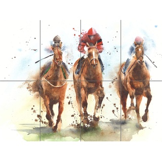 Racing Horses Watercolour XL Giant Panel Poster (8 Sections) Rennen Pferd Aquarell