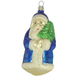 Haberland Glasschmuck Lauscha Christbaumschmuck Großer Weihnachtsmann mit Mantel blauer 11 cm Lauschaer Glas