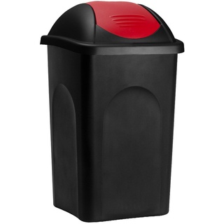Stefanplast® Mülleimer mit Schwingdeckel 60L Abfalleimer Geruchsarm Küche Bad Biomüll Gelber Sack Kunststoff Mülltrennung, Farbe:schwarz/rot