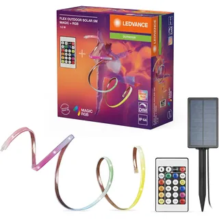 LEDVANCE FLEX Outdoor-Solar dekorative bunte LED-Streifen für den Außenbereich mit Solarpanel mit Magic RGB; RC; IP44; dimmbar; weiß; Silikon; 5 m; Leuchtmittel nicht austauschbar