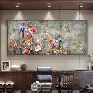 Diamond Painting Set,5D Diamant Painting Bilder,DIY Malen Nach Zahlen Erwachsene Kinder Stickerei,Daiments Painting Eckige Steine,Groß xxl Leinwand Art dots Kits,Deko Wohnzimmer,bunte Blume 120x40cm