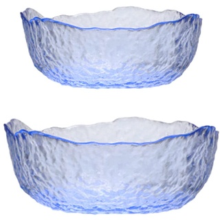 Glas Rührschüssel Set für Küche, 2-teiliges Schüssel Set 1,4l und 850 ml große unregelmäßige Form Salatschüssel Mittagessen Obstschale Nudelschalen Müslischüssel Servierschalen Unterhaltung (blau )