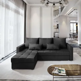 Masseno Ecksofa KOS PIK M mit Schlaffunktion L-Form, Sofa mit Bettkasten, Wohnzimmersofa, Couch, Soffa, Bettsofa, Couchgarnitur- Schwarz, MONOLITH 95 - Schwarz