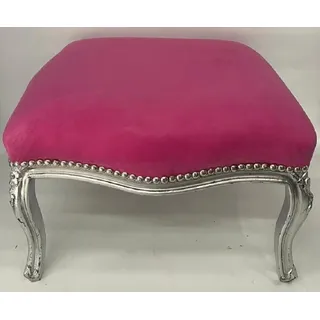 Casa Padrino Barock Hocker Pink-Rosa / Silber - Handgefertigter Sitzhocker