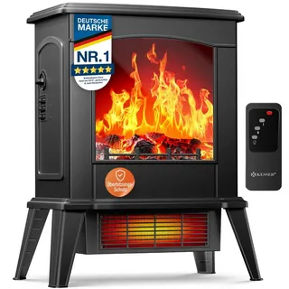 KESSER Elektrokamin mit integrierter Heizfunktion, zwei Heizstufen 1000W / 2000W, mit realistischem LED 3D Feuer- & Flammen Effekt schwarz
