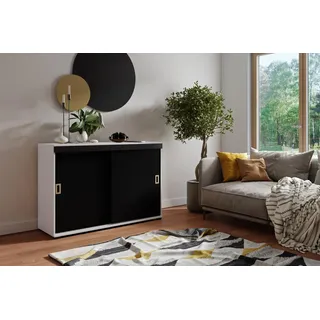 KIER FURNITURE Sideboard Mit Schiebetür – Wohnzimmerschrank – Schrank Wohnzimmer – Sideboard Wohnzimmer Schmal – Kommode Flur – Farbe Weiß+ Schwarz – 140x45x94cm