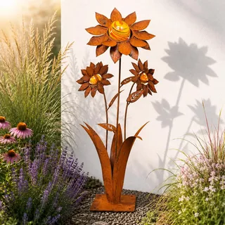 Terma Rost 3D Sonnenblume XXL Gartendeko rost Gartenfigur groß Metallfigur Garten Blumenstecker Dekostecker Rostgartendeko rostdeko Gartendeko Metall deko Metallstecker Edelrost