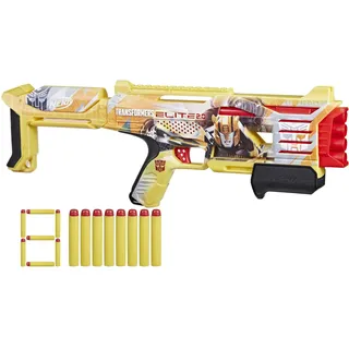 Nerf Transformers Bumblebee Dart Blaster, 8 Nerf Elite-Darts, Pump-Action, Spielzeug-Schaumstoffblaster für 8-jährige Jungen & Mädchen & Up
