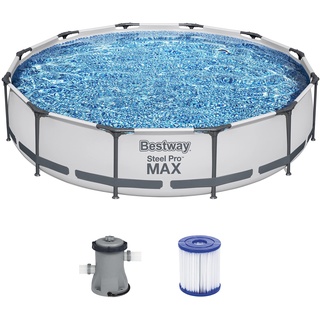 Bestway Steel Pro MAX Frame Pool-Set mit Filterpumpe Ø 366 x 76 cm, lichtgrau, rund