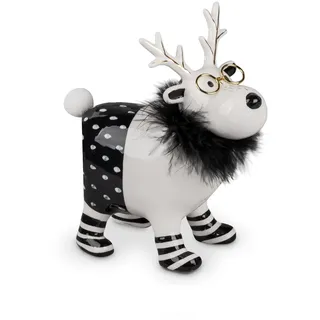 Formano Hirsch stehend schwarz-weiss Trendy 19 cm hoch Steingut Weihnachten