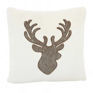 heimtexland Dekokissen Flanell Kuschelkissen Hirsch Landhaus Kissen Fell, verdeckter Reißverschluss, weich und flauschig beige