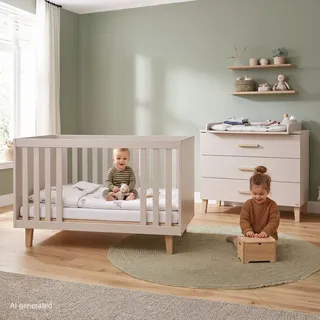 Pinolino Sparset-Kinderzimmer Tami breit mit Bett, Wickelkommode breit - Uni Beige