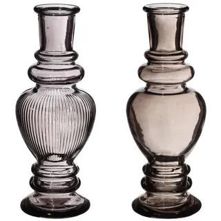 NaDeco Glasvase Bunt 'Venice' 2er Set - Wählbar in vielen Farben und Größen | Kerzenvase | Bunte Glasvasen | Deko Vasen | Ausgefallene Farbige Glasvasen, Farbe:Grau, Größe:h.15.5 Ø 5.7cm
