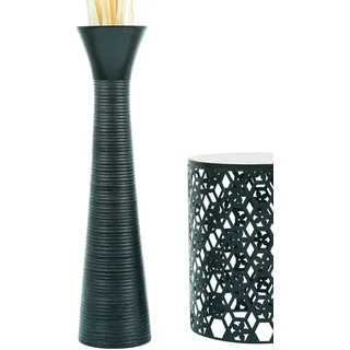 Leewadee Große Deko Bodenvase Für Dekozweige, Hohe Standvase Für Pampasgras, Design Holzvase, 90 cm, Schwarz