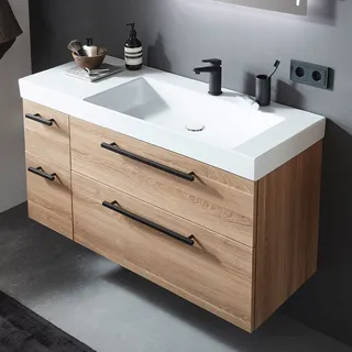 Puris c!mano Waschtischset 122 cm mit Waschtisch, Ablage links und 2 Unterschränken, Griff 359, Badmöbel,