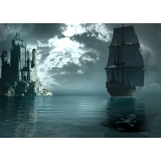 BELECO 2.1x1.5m Gothic Castle Pirate Ship Backdrop, Düstere Nacht Korsarenboot Foto Hintergrund, Halloween Piraten Party Deko, Erwachsene Kinder Geburtstag Fotoshooting Studio Requisiten