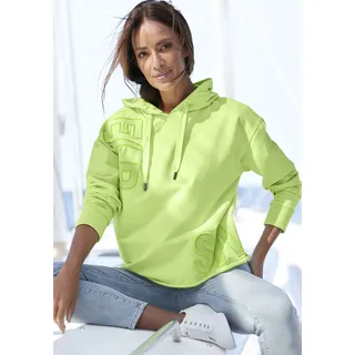 Kapuzensweatshirt ELBSAND "Elgin" Gr. M (38), grün (limone) Damen Sweatshirts mit Logostickerei, lockerer Hoodie aus elastischer Baumwolle Bestseller