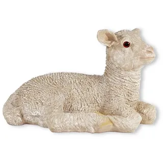 Fachhandel Plus Schaf Figur Lamm Nancy liegend – wetterfeste Dekofigur aus Polyresin – handbemalte Gartenfigur für Haus, Terrasse, Beet & Krippe – naturgetreue Tierfigur