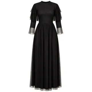 Modavitrini Tüllkleid Abendkleid Maxikleid aus gepunktetem Tüll langarm festlich elegant schwarz 36(EU 34)