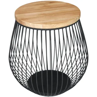 Novel Beistelltisch, Natur, Schwarz, Holz, Metall, Holzwerkstoff, Eiche, massiv, rund, zylindrisch, 54x52.5x54 cm, Wohnzimmer, Wohnzimmertische, Beistelltische, Beistelltische Metall